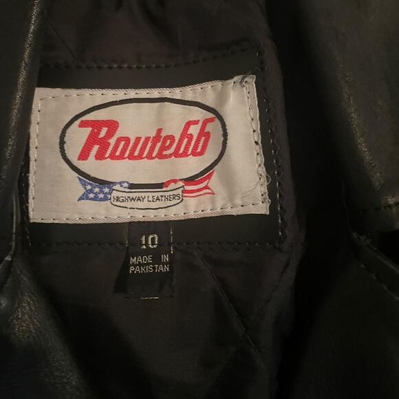 Black fringe vintage route 66 leather jacket - Picture 2 of 7
